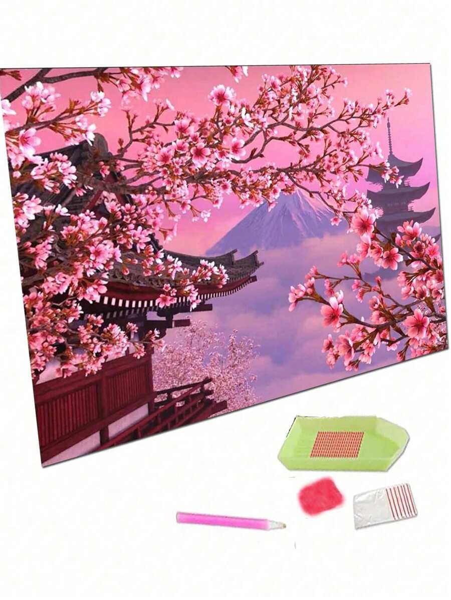 鑽石刺繡山水照片水鑽充分日本水鑽繪畫櫻花家庭裝飾 - 彩色 - 查看 1