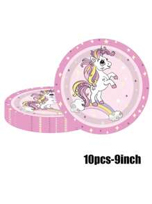 68 Piece Set, Disposable Tableware, Cartoon Unicorn Themed Disposable Paper Tray, 7-Inch Paper Tray, 9-Inch Paper Tray, Tissues, Paper Cups, Food Tray, Party Tray, Materials, Suitable For Various Holiday Decorations Such As Birthday Parties, Afternoon Tea, Weddings, Bridal Showers, Receptions, Parties, Picnics, Camping, Barbecues, Etc.