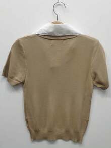 Summer Color Block Short Sleeve Knit T-Shirt For Women Fashion - Màu Khaki - Xem 2