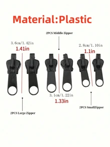 6 件/12 件/24 件多功能塑料轻质拉链头，2 个大号，2 个中号，2 个小号，服装、行李箱、床上用品、缝纫配件