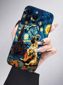 1pc Guitar Dog Theme 2D Pattern Popular Creative Cool Style Suitable As Gift For Friends, Family, Couples, Yourself. Matte Black Soft Case Full Protective Anti-Dust Waterproof Compatible With Apple,