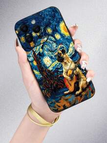 1pc Guitar Dog Theme 2D Pattern Popular Creative Cool Style Suitable As Gift For Friends, Family, Couples, Yourself. Matte Black Soft Case Full Protective Anti-Dust Waterproof Compatible With Apple,