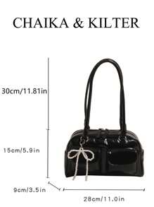 1 pieza Bolso de hombro de PU brillante para mujeres de CHAIKA & KILTER, bolso de bolos de gran capacidad y de moda con múltiples bolsillos y cierre con cremallera, adecuado para uso diario y al aire libre (incluye colgante)