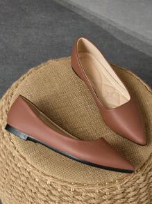 WHDXY 女士平底纯色尖头乐福鞋，四季舒适工作办公室通勤鞋 - 棕色 - 查看 4