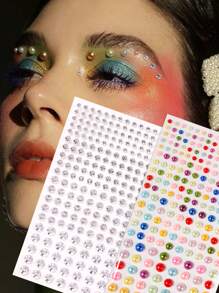 2PCS Multi-Grain Silver White 3D Faux Rhinestone & Colorful Faux Pearl Face Decor Stickers, Y2K Festival Party Daily Makeup DIY Music Festival Ball, Suitable For Hair, Eyes, Face And Body Decoration - Multicolor - View 4
