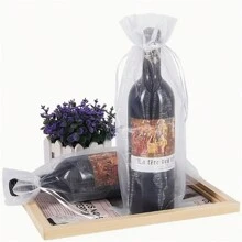 10/20 pièces/set Sacs à vin en organza blancs, sacs cadeaux pour vin en maille transparente, sacs de voyage pour bouteille de vin avec cordon de serrage, housses de transport étanches pour bouteilles (convient pour divers événements, mariages, Saint-Valentin, festivals, etc.), Taille unique 10 pièces/set