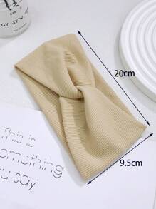 1pc Women's Apricot Simple Solid Color Elastic Ribbed Sweat Absorbing Wide Band Versatile Knotted Headband, Outdoor Activewear & Casual,Hair Accessories,Turban Headband