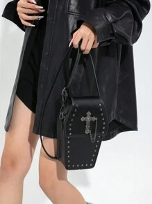 哥特风棺材斜挎包 - 人造革新潮派对包 - 黑色 - 查看 2