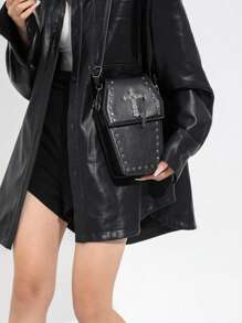 哥特风棺材斜挎包 - 人造革新潮派对包 - 黑色 - 查看 4