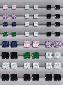 12pcs/24pcs/36pcs Simple Cubic Zirconia Stud Earrings Set, Unisex Casual Everyday Accessories Gift - Silver - View 17