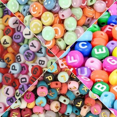 200PCS Acrylic A-Z Alphabet Beads For Bracelets, 4x7mm Round Letters Beading Kits For DIY Jewelry Making, Colorful Smile Face & Heart Friendship Bracelet Making Kit