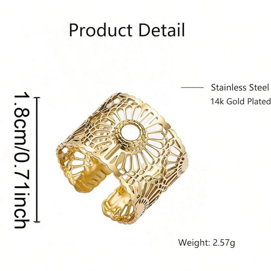 14K Gold Plated Cut Out Flower Daisy Band Adjustable Open Rings In ...
