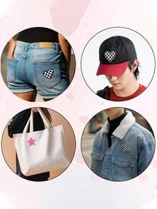 8 件格子心形和星星西部熨烫刺绣套装，包含 4 个心形补丁和 4 个星星补丁，黑白刺绣缝制补丁贴花装饰，适用于牛仔裤、帽子 - 彩色 - 查看 6