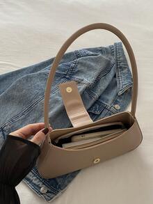 女士时尚休闲便携式纯色单肩包，适合约会、购物、郊游、四季皆宜 - 卡其色 - 查看 7