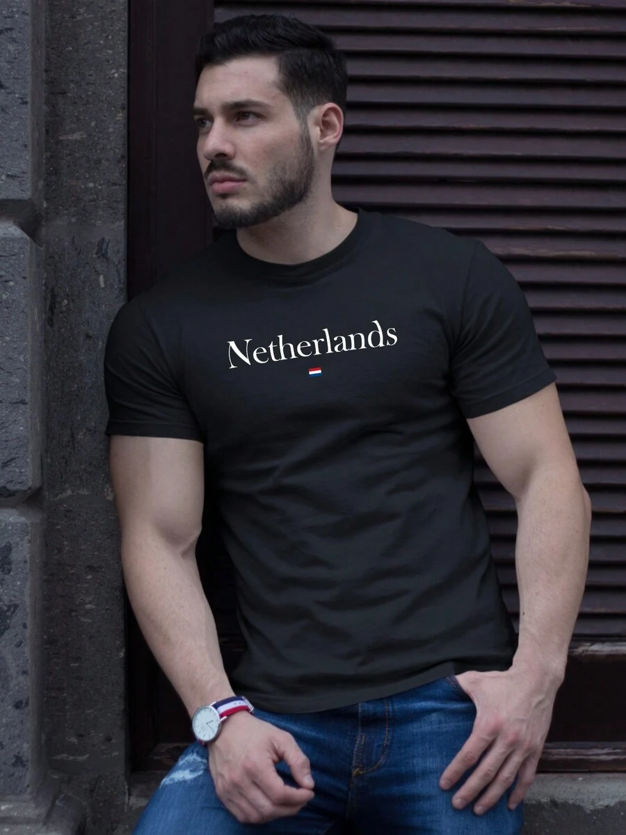 Netherlands Printed T-Shirt Men's Unisex Promotion Fashion Shirt - 黑色 - 查看 1