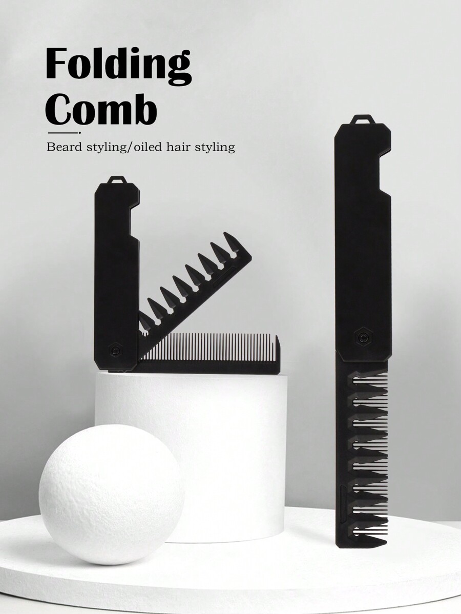 A Black TwoInOne Men's Folding Combs Greasy Back Combs Wide Teeth
