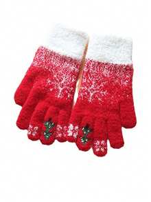 1 Găng tay cảm ứng mùa đông - Găng tay đan polyester toàn ngón Giáng sinh có họa tiết cây thông Noel và bông tuyết - Co giãn thông thường, ấm áp phù hợp cho lứa tuổi từ 12-16 - 8-12Y - Xem 7