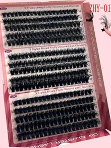 300 Cluster Fluffy Soft Eyelashes, Delicate Individual Lashes 8-16mm Fluffy D Curl Eyelash Extension Cluster 60D 80D 100D DIY Lash At Home
