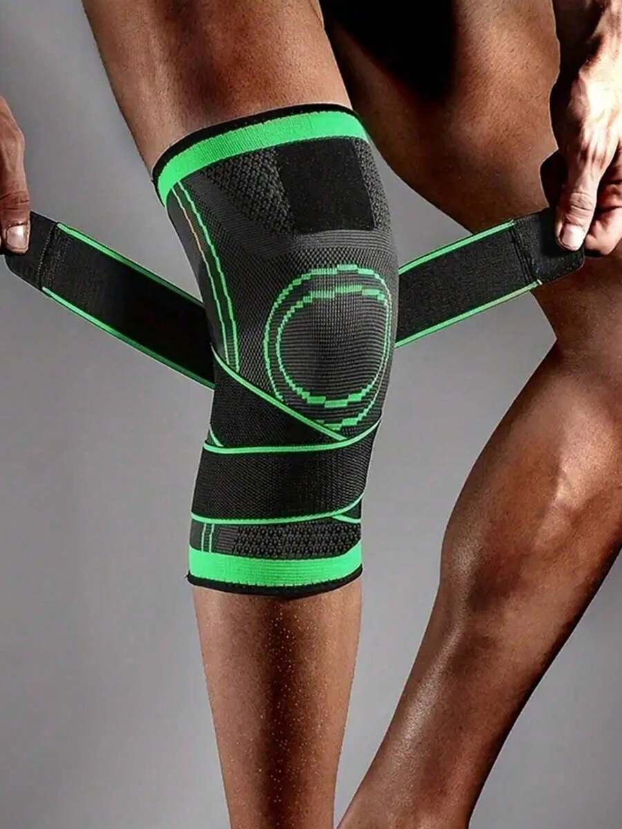 1pc Breathable Sports Knee Pads For Running, Cycling, And Outdoor Fitness - Adjustable Straps For Non-Slip Support And Comfort - Green - View 1