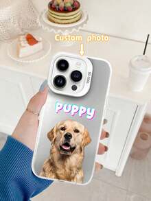 Funda de teléfono antideslizante de combinación suave-dura TPU+PC con texto láser personalizado e imagen de mascota compatible con iPhone/Galaxy/Redmi/Oppo