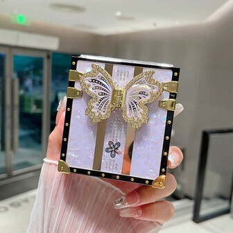 1 件大理石花卉水钻纹理方形手机壳适用于三星 Z Flip 6/5/4/3