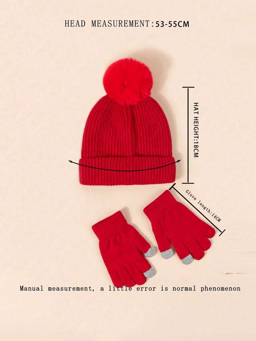 3pcs/Set Kids Red Solid Color Beanie + Scarf + Gloves (3Piece Set) Y2K