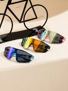 1pc Kids Plastic Lens Sports Glasses, Fashionable Graffiti Design Ideal For Running & Daily Wear - Multicolor - View 2