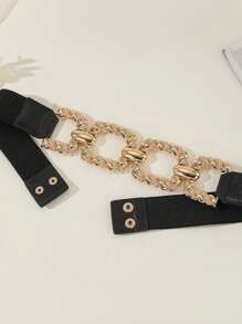 2024 Fashion New Women's Metal Thick Chain Belt Wide Elastic Belt With Coat Sweater Skirt Decorative - 金色 - 查看 2