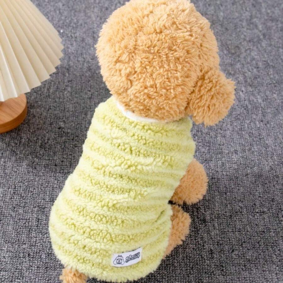 狗衣服，宠物羊毛背心，适合小型犬雪纳瑞泰迪，条纹羊毛毛衣，秋冬猫用 - 綠色 - 查看 1