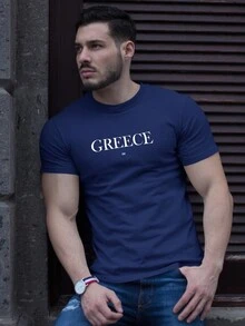 Greece Printed T-Shirt Men's Unisex Promotion Fashion Shirt - Màu xanh hải quân - Xem 1