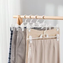 5pcs Expandable Pants Hangers, Stacking Pants Clips, Storage Solution, Non-Marking Clothes Hanger, Skirt Clip Hooks, Rotatable, Telescoping And Adjustable Garment Rack, Retail Display Hanging