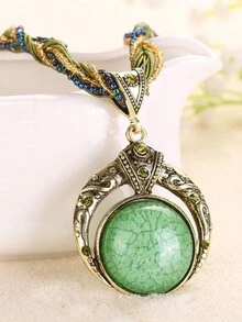 Vòng cổ hạt gạo dệt tay phong cách Bohemian mặt dây chuyền đá quý tròn cổ áo thông thường - Nhiều màu - Xem 4