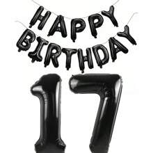 Conjunto de 15 globos negros de "Feliz cumpleaños" de 16 pulgadas, globos de letra de aluminio "Feliz cumpleaños", globos de aluminio números 16, 18, 20, 21, 25, 30, 32, 35, 40, 50, 60 adecuados para decorar fiestas de cumpleaños y crear un ambiente festivo, Navidad - Negro - Ver 18