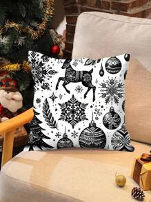 4pcs New Christmas Series Polyester Plush Cushion Cover Set - Black and White - View 8