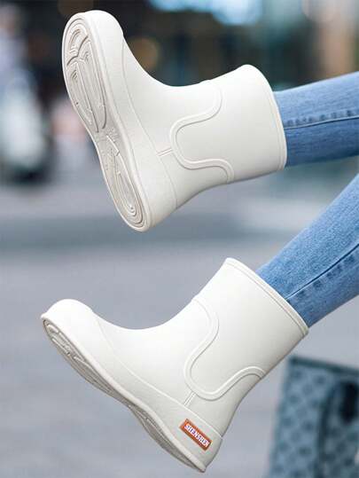 Damskie antypoślizgowe kalosze, modne kalosze do połowy łydki, wygodne płaskie buty