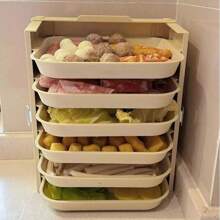 A Multi-Layer Kitchen Foldable Multi-Functional Storage Rack Wall-Mounted Punch-Free Food Preparation Tray - Beige Six Layers - View 9