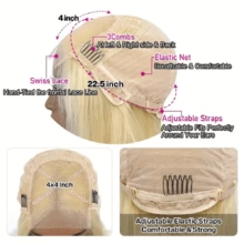 613 4X4 蕾丝前假发 人发直发 613 蕾丝前假发 4X4 180 密度金色蕾丝前假发 人发 已拔取婴儿头发 - S613 - 查看 3