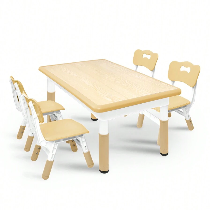Froadp Kids Seat Set ABS Plastic Adjustable Height Activity Table And 4 Chairs Max Load 100kg For Learning Drawing Eating - Beige - View 1