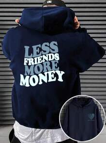 Urban Street Style Hoodie For Men , Fashionable And Comfortable, For Fall, Long Sleeve Top - Navy Blue - View 2