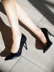 Women's Pumps 4 Inch High Heels For Women Pointy Closed Toe Patent Leather Sexy Stiletto Wedding Heel Homecoming Prom Shoes Summer Shoes - Bằng sáng chế đen - Xem 3