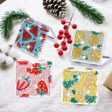 1pc Diamond Painting Mini Square Mirror For Wallet & Travel, Fruit Pattern Diamond Painting Makeup Mirror Suitable For Adults & Women, DIY Special Shape Beginner Art Craft Christmas Gift