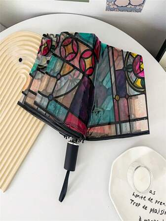 1pc Transparent Folding Automatic Umbrella, Compact Sturdy Durable Design, Suitable For Student Use