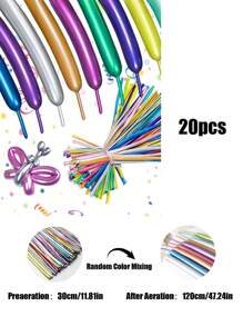 20pcs Metal Long Tube Magic Latex Balloons, DIY Animal Bouquet Creative Shape Latex Balloons For Wedding Birthday Party Decoration - 彩色 - 查看 14