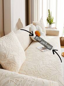 1 件多功能全盖沙发套，带叶子图案设计，弹力贴合沙发保护套，节日装饰，附赠 1 件枕套 - 白色 - 查看 9