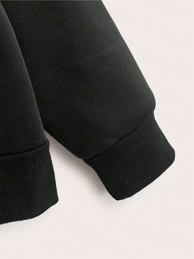 Shwiy 男士字母印花连帽拉链卫衣，带抽绳，长袖 - 黑色 - 查看 6