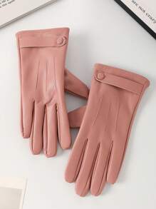 1 Pair Women Warm Plush Lining PU Leather Gloves, Outdoor Windproof Thermal Touchscreen Riding Driving Gloves For Winter - Multicolor - View 9