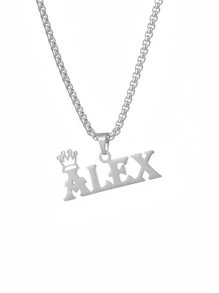 1件金银定制个性化不锈钢项链，定制皇冠和名字吊坠项链，字母标签吊坠项链，适合男士，生日/父亲节礼物，金色、玫瑰金时尚，秋季时尚，复古，男女皆宜，简约，休闲，潮人，哥特，朋克定制，个性化休闲，可爱，定制，送给他的理想礼物，送给她的理想礼物，男朋友，女朋友，爸爸，妈妈，家人，朋友，周年纪念日，生日，毕业典礼，舞会，派对，定制时尚文字项链，别致秋季，新年魅力 - 彩色 - 查看 5