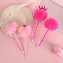 1支9.05英寸长儿童爱心皇冠毛球中性笔粉色毛绒圆珠笔小学生趣味书写工具圣诞节小礼物，返校 - 彩色 - 查看 7