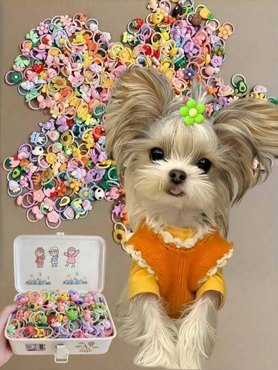 10/20/40pcs Pet Hair Accessories Set, Adorable Flower, Bow, Fruit, Animals Themed Hair Ties, Decor For Dog & Cat, (Hair Accessories Only, Style/Color Not Selectable)