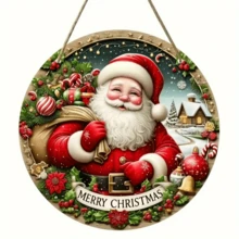 Biển gỗ 7,87 inch "Merry Christmas" - Biển trang trí Giáng sinh/Năm mới, Quà tặng Giáng sinh/Năm mới, Họa tiết ông già Noel, Treo tường, Trang trí nhà cửa, nhà bếp, sân vườn đa năng - Trang trí ngày lễ - Nhiều màu - Xem 7